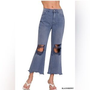 Zenana Outfitters Wide Leg Crop Jeans in Dark Blue